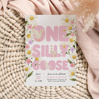 Convites Um ganso Bobo | Primeiro aniversario Rosa Floral G
