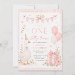 Convites Um Ganso Bobo Rosa Floral 1º Aniversário