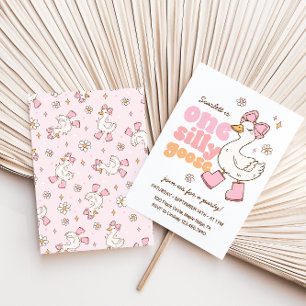 Convites Um Ganso Bobo Rosa Menina 1º Aniversário