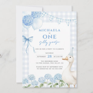 Convites Um Ganso Tolo Aquarela Primeiro Aniversário Azul