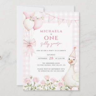 Convites Um Ganso Tolo Aquarela Primeiro Aniversário Rosa