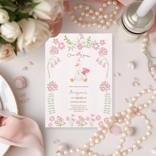 Convites Um Ganso Tolo Vintage Rosa Pato Aniversário de 1º 