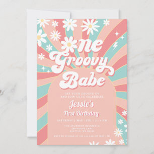 Convites Um Groovy Babe Pink Daisy 70 Retro primeiro aniver