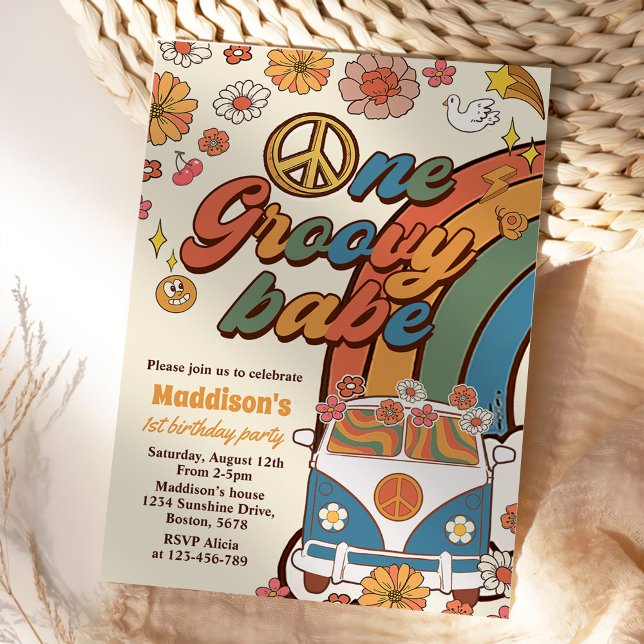 Convites Um Groovy Babe Retro Festa do primeiro aniversario (Criador carregado)