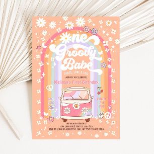 Convites UM Groovy Bebê Daisy Groovy Van 1º Aniversário