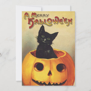 Convites Um Halloween de Feliz por Ellen Clapsaddle, Gato d