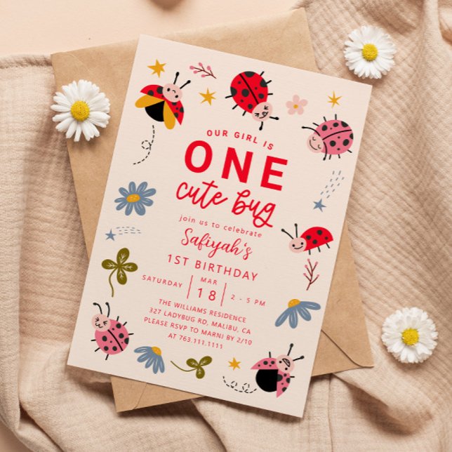 Convites UM Inseto Bonito Partido primeiro aniversario Lady (Criador carregado)