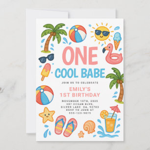 Convites Um Legal Babe Tropical primeiro aniversario Party
