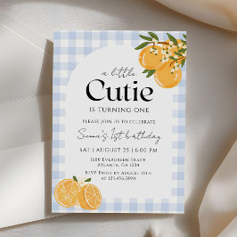 Convites Um Lindo Gingham Laranja Cutie Citrino 1º Aniversá