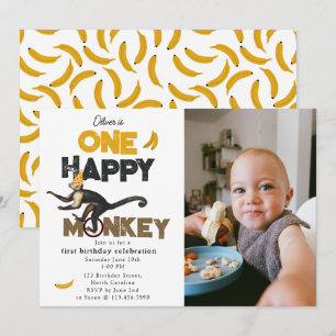 Convites Um Macaco Feliz Fofinho Aniversário de 1 Ano Foto