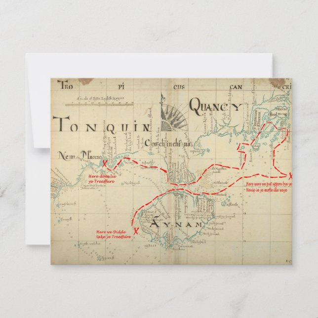 Convites Um Mapa Pirata 1690 Autêntico (com embelezamentos) (Frente)