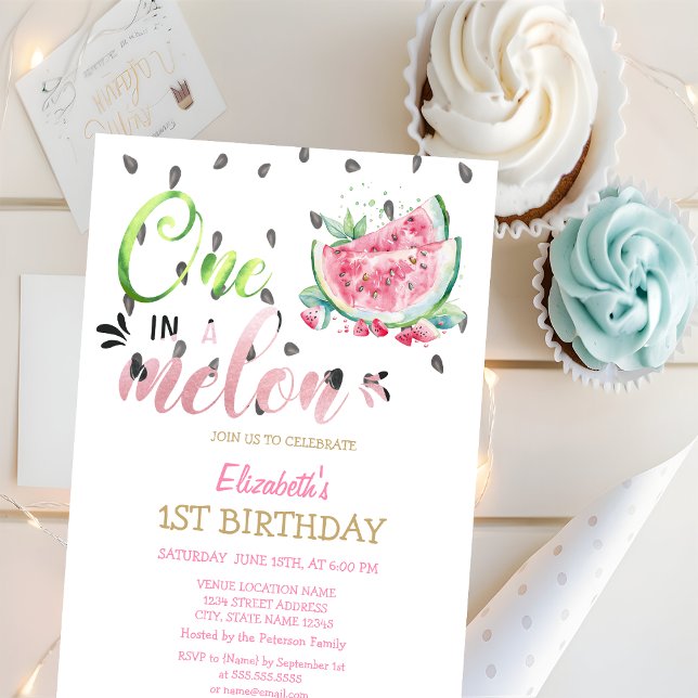 Convites Um Melão Melancias Rosa 1º Aniversário (Criador carregado)