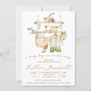 Convites Um Menino está a caminho! Chá de fraldas Clothesli