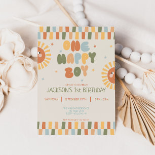 Convites Um Menino Feliz Boho Sol 1º Aniversário