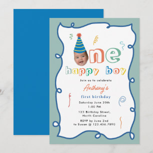Convites Um Menino Feliz Primeiro Aniversário Diversão 1º F