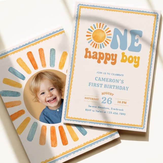 Convites Um Menino Feliz Sol 1º Aniversário  (Criador carregado)