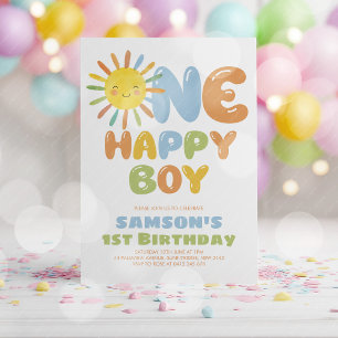 Convites Um Menino Feliz Sol 1º Aniversário Azul