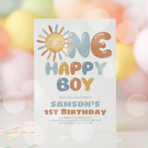 Convites Um Menino Feliz Sol Aniversário de 1 Ano