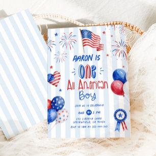 Convites Um Menino Totalmente Americano 1º aniversário