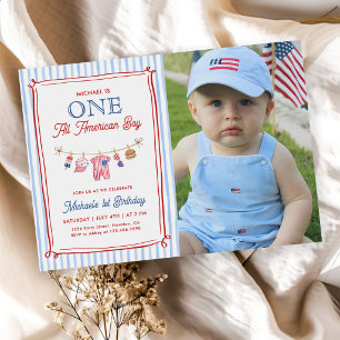 Convites Um Menino Totalmente Americano Foto de Aniversário