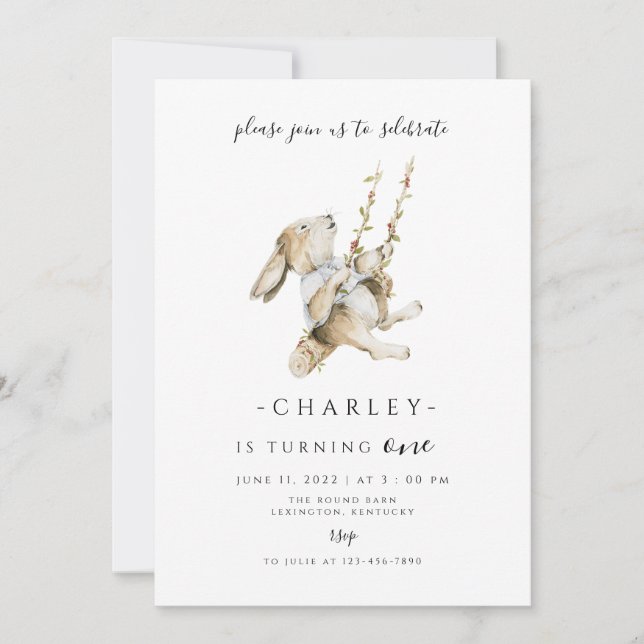 Convites Um minimalista moderno de Bunny Birthday (Frente)