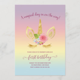 Convites Um monocórnio glitter de ouro, giro e elegante