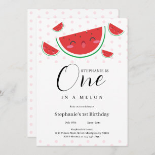 Convites Um na Festa Melon Pink de primeiro aniversario