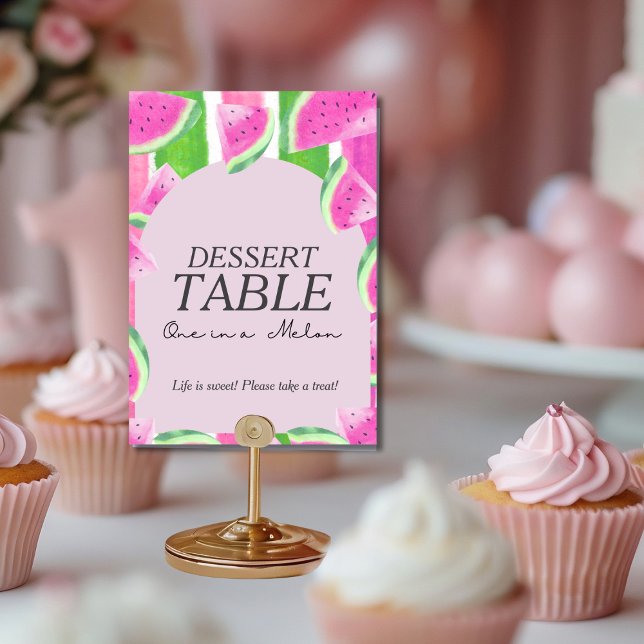 Convites Um na Sobremesa de Melão MESA Melão Rosa Sinal (One in Melon Dessert TABLE Pink Watermelon Sign)