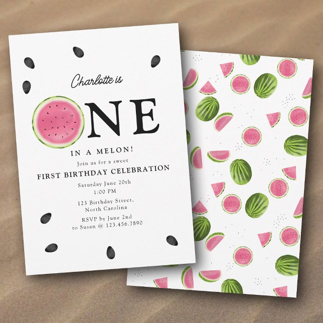 Convites Um no aniversário do verão de Melon Watermelon (One in a Melon Watermelon Summer Birthday Invitation)