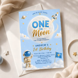 Convites Um No Festa de Aniversário do Astronauta na Lua Az