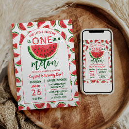 Convites Um no Melão Glitter Melancia Primeiro Aniversário