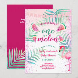 Convites Um no Melon Tropical Flamingo Watermelon Rosa