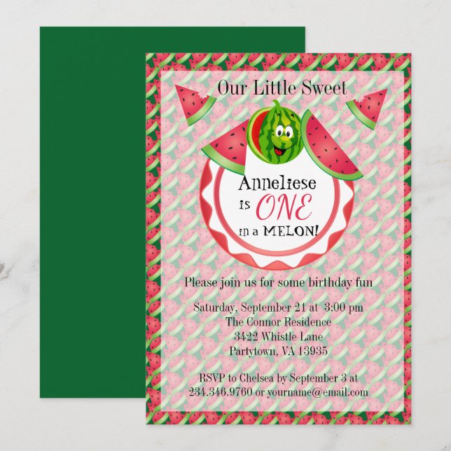 Convites Um no primeiro aniversario do Melon Kid (Frente/Verso)