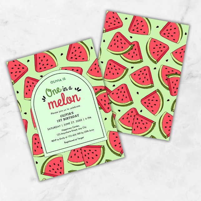 Convites Um no primeiro aniversario Melon Summer Watermelon (One in a Melon Summer Watermelon 1st Birthday Invitation )