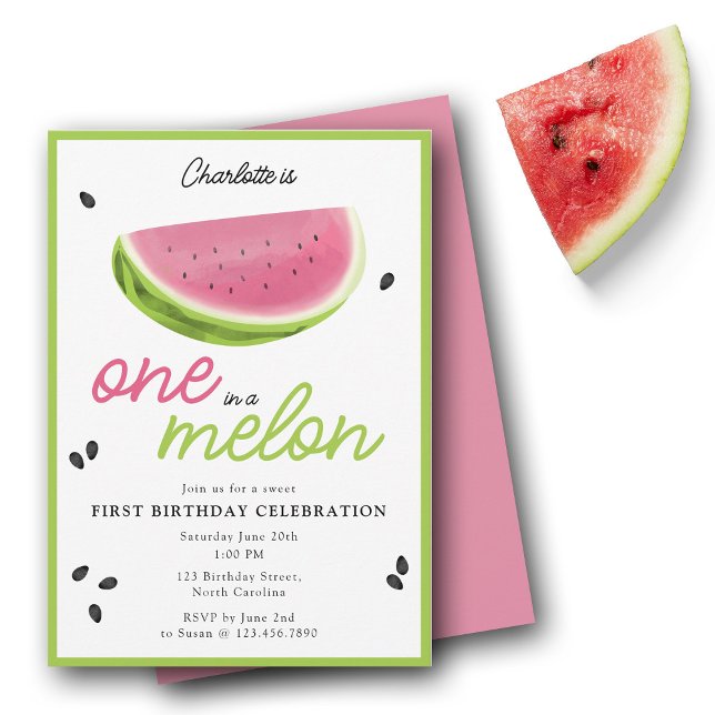 Convites Um no primeiro aniversario Melon Watermelon Summer (One in a Melon Watermelon Summer 1st Birthday Invitation)