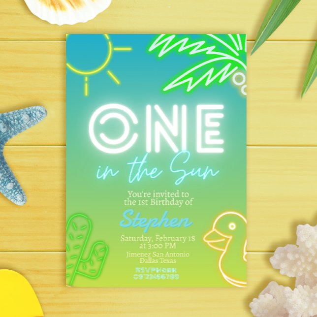 Convites Um no Sol - primeiro aniversario (One in the Sun - Boy 1st Birthday Invitation - Pool Party)