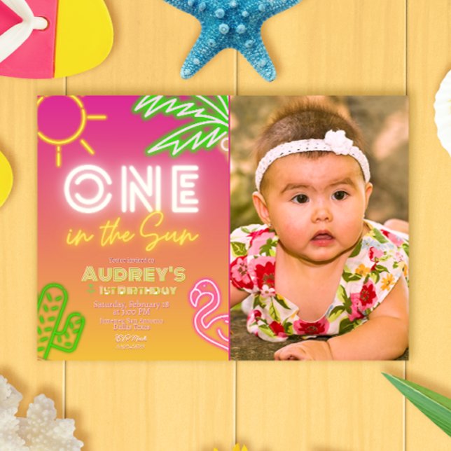 Convites Um no Sol - primeiro aniversario (One in the Sun - 1st Birthday Invitation with Photo Picture Landscape)