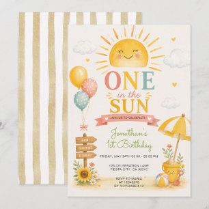 Convites Um no Sol Primeiro Aniversário na Praia