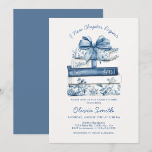 Convites Um Novo Capítulo Começa Blue Bow Books Chá de Bebê