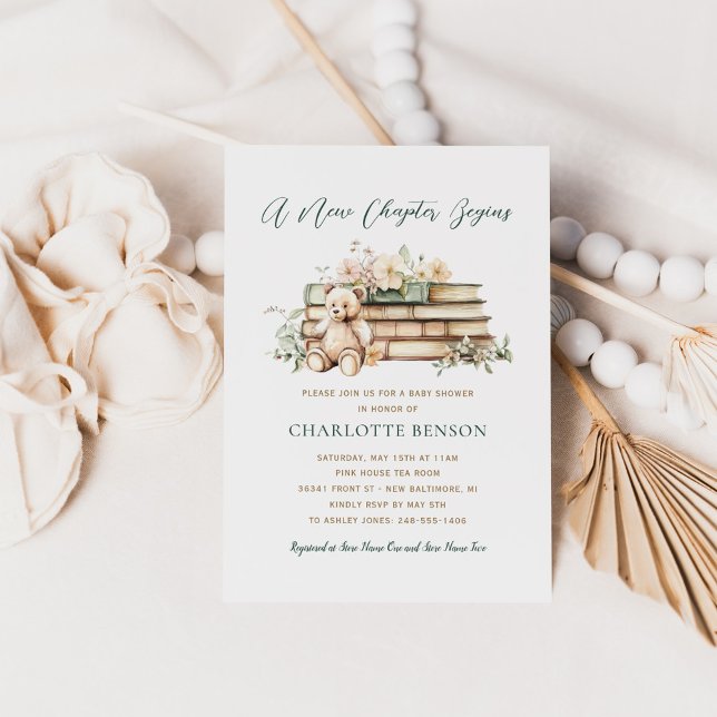Convites Um Novo Capítulo Começa Chá de Bebê de Livro Flora (Criador carregado)