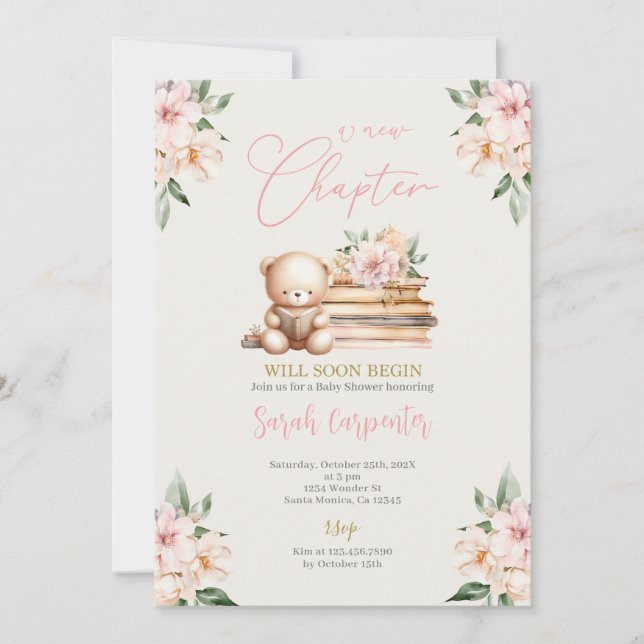 Convites Um Novo Capítulo Começa Chá de fraldas De Urso De  (Frente)