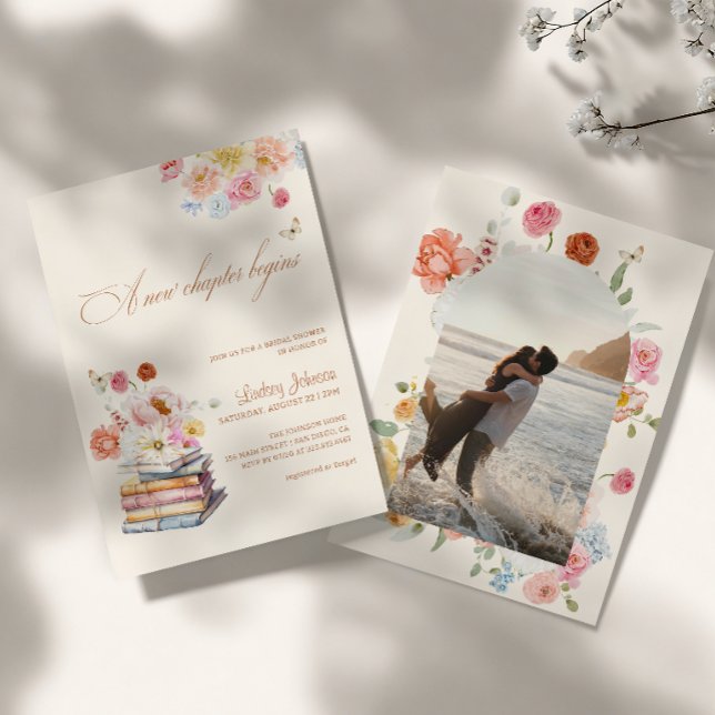 Convites Um Novo Capítulo Começa Chuveiro de Noiva Floral F (Criador carregado)