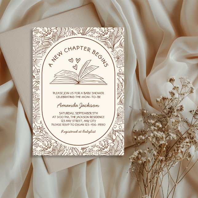 Convites Um Novo Capítulo Começa Chuvinha de Bebê Literária (A New Chapter Begins Literary Baby Shower Invitation)