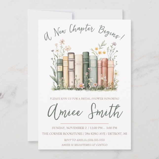 Convites Um Novo Capítulo Começa! Flores de Primavera Chá d (Frente)
