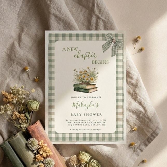 Convites Um Novo Capítulo Começa Livros Chá de Bebê Floral (Criador carregado)