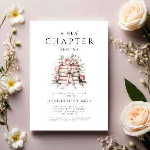 Convites Um Novo Capítulo Começa Livros com Laço Rosa Chá d