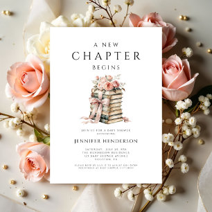 Convites Um Novo Capítulo Começa Livros com Laço Rosa Chá d