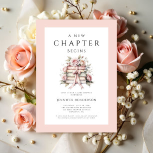Convites Um Novo Capítulo Começa Livros com Laço Rosa Chá d