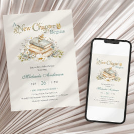 Convites Um Novo Capítulo Começa Tema de Livro Rústico Chá 