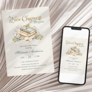 Convites Um Novo Capítulo Começa Tema de Livro Rústico Chá